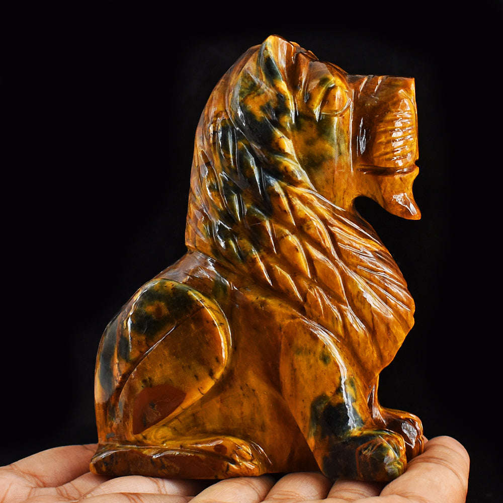 gemsmore:Beautiful  2275.00  Cts  Genuine  Golden Tiger Eye Hand Carved Crystal Gemstone Carving Lion