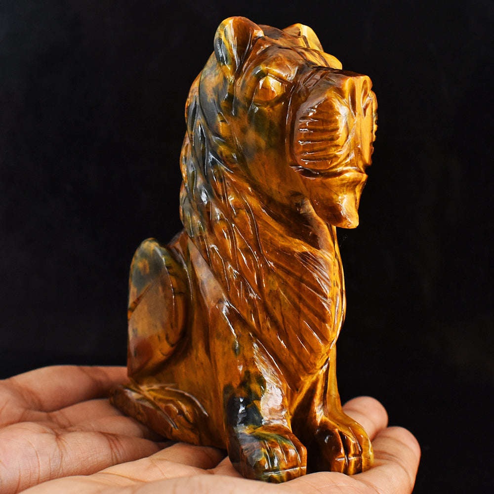 gemsmore:Beautiful  2275.00  Cts  Genuine  Golden Tiger Eye Hand Carved Crystal Gemstone Carving Lion