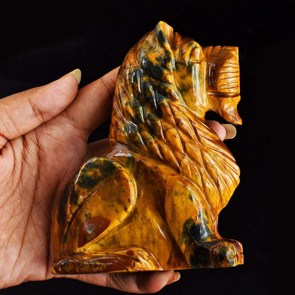 gemsmore:Beautiful  2275.00  Cts  Genuine  Golden Tiger Eye Hand Carved Crystal Gemstone Carving Lion