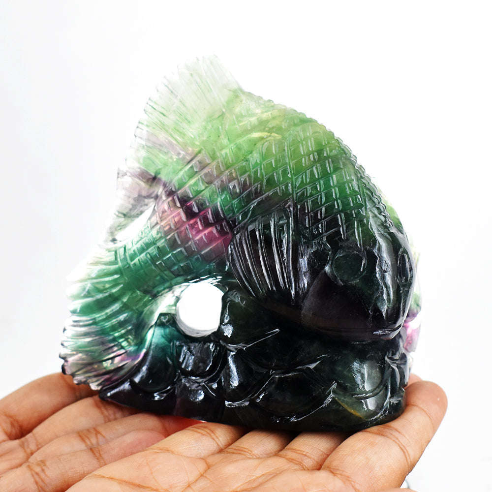 gemsmore:Beautiful  2421.00  Cts  Genuine  Multicolor Fluorite Hand Carved Craftsmen Carved Fish Gemstone