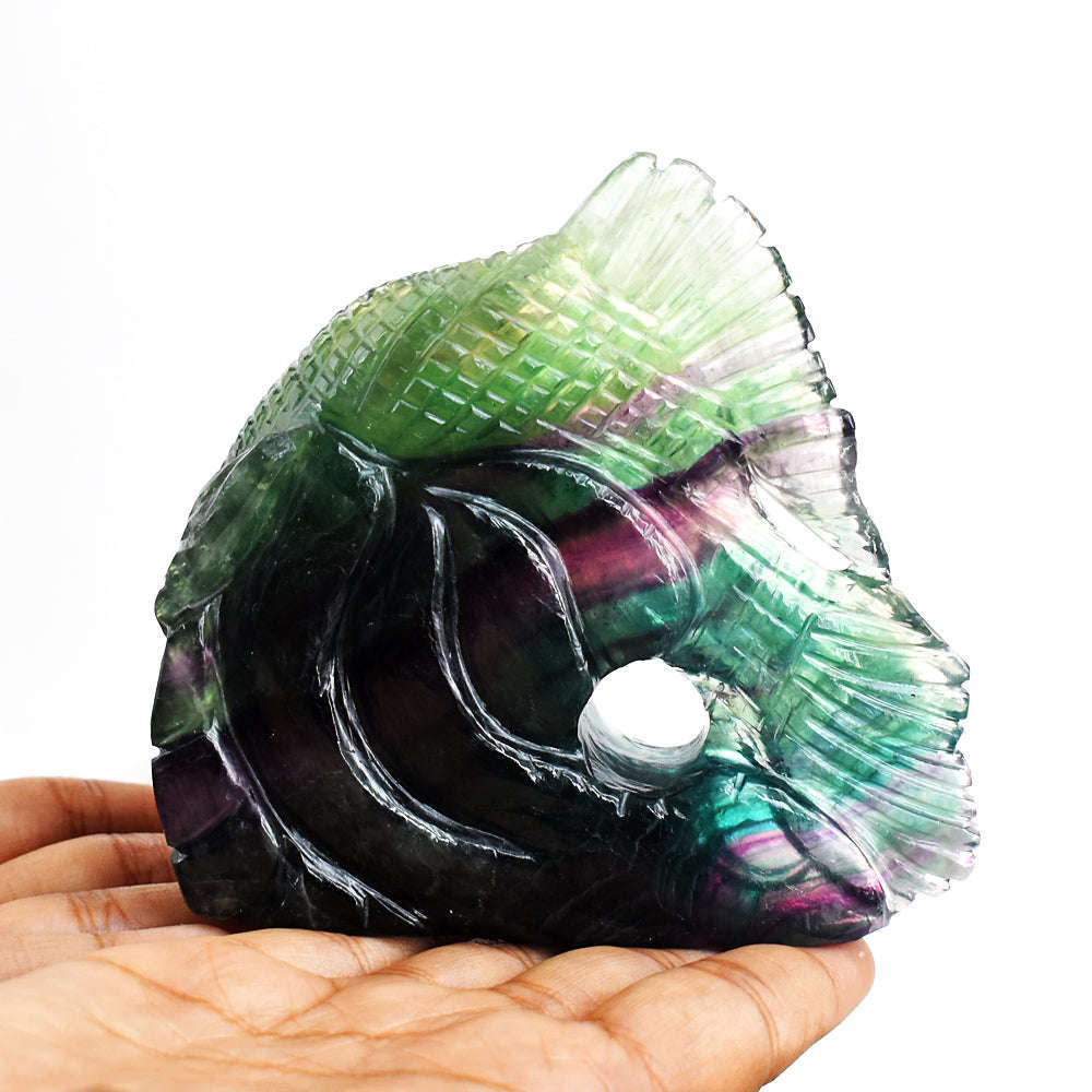 gemsmore:Beautiful  2421.00  Cts  Genuine  Multicolor Fluorite Hand Carved Craftsmen Carved Fish Gemstone