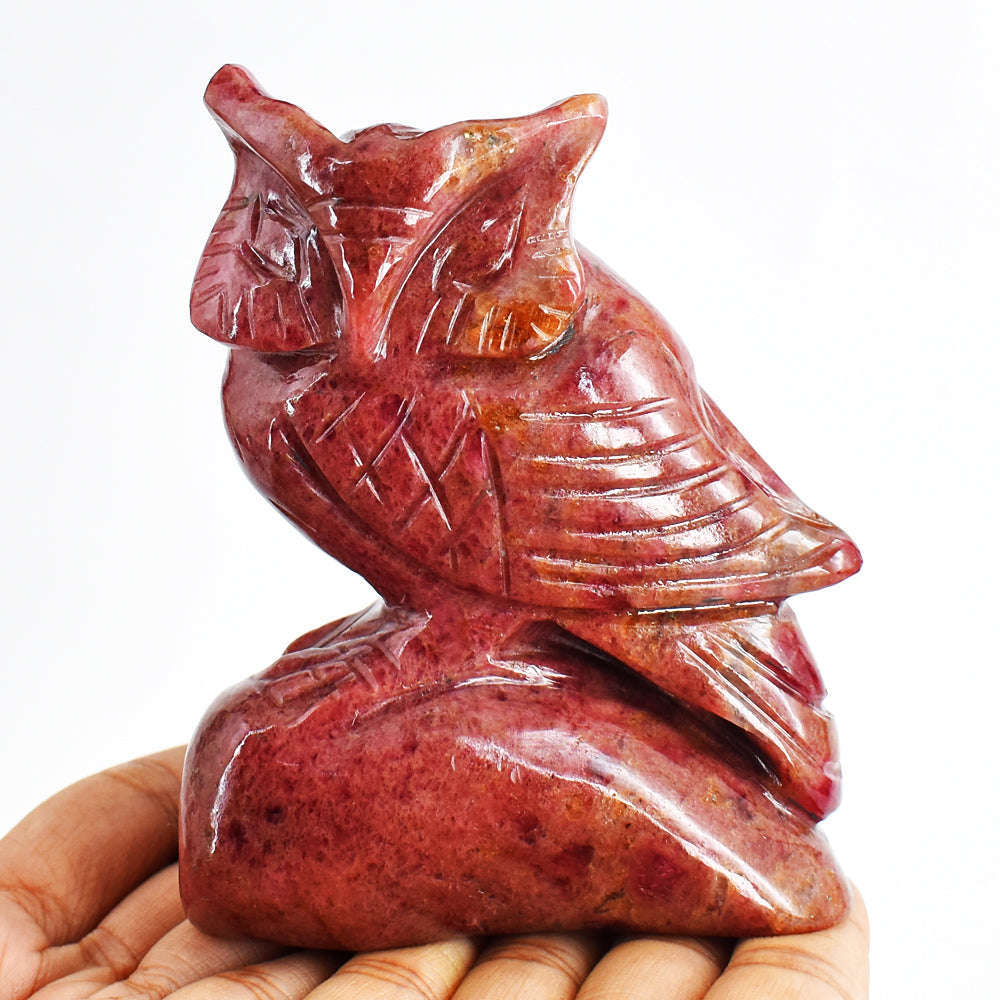 gemsmore:Beautiful  2539.00 Cts   Rhodonite Hand Carved Genuine Crystal Gemstone Owl Carving