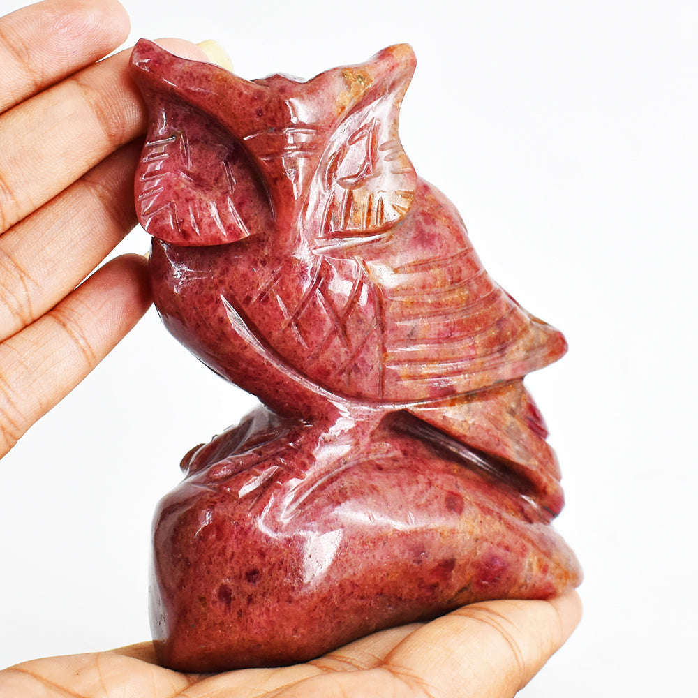 gemsmore:Beautiful  2539.00 Cts   Rhodonite Hand Carved Genuine Crystal Gemstone Owl Carving