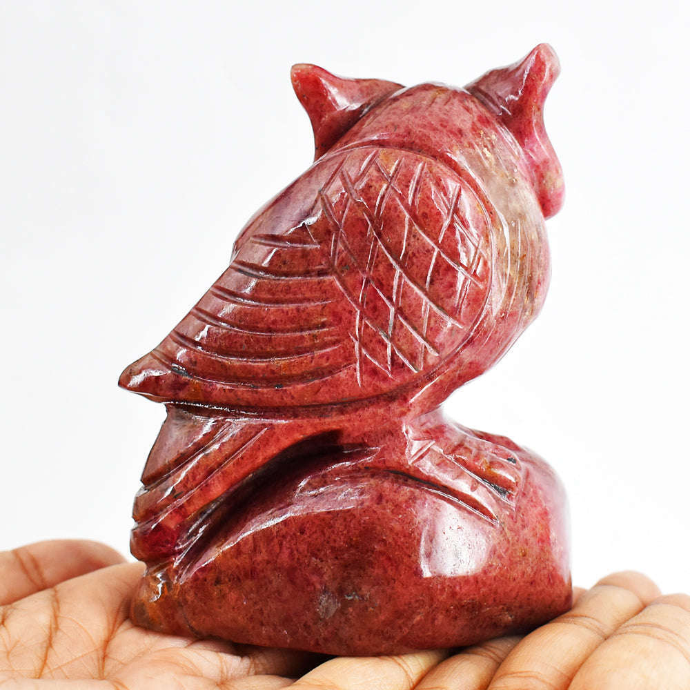 gemsmore:Beautiful  2539.00 Cts   Rhodonite Hand Carved Genuine Crystal Gemstone Owl Carving