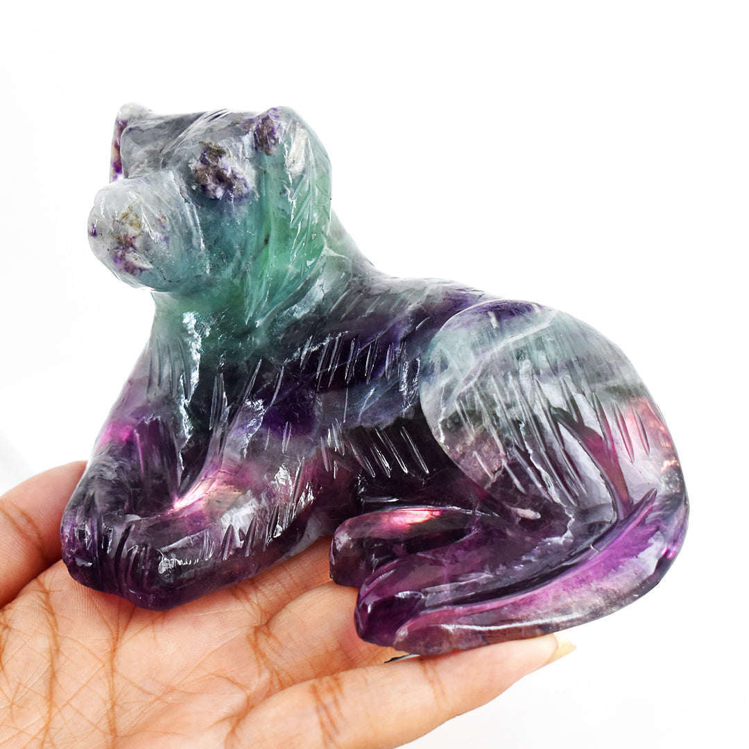 gemsmore:Beautiful  2614.00 Cts  Genuine  Multicolor Fluorite Hand Carved Gemstone Carving Dog