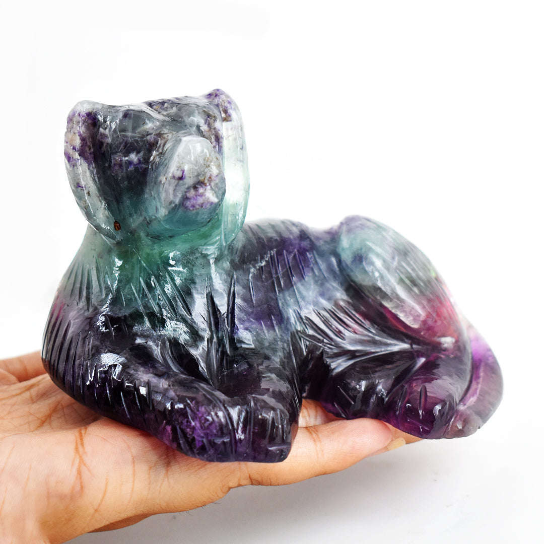 gemsmore:Beautiful  2614.00 Cts  Genuine  Multicolor Fluorite Hand Carved Gemstone Carving Dog