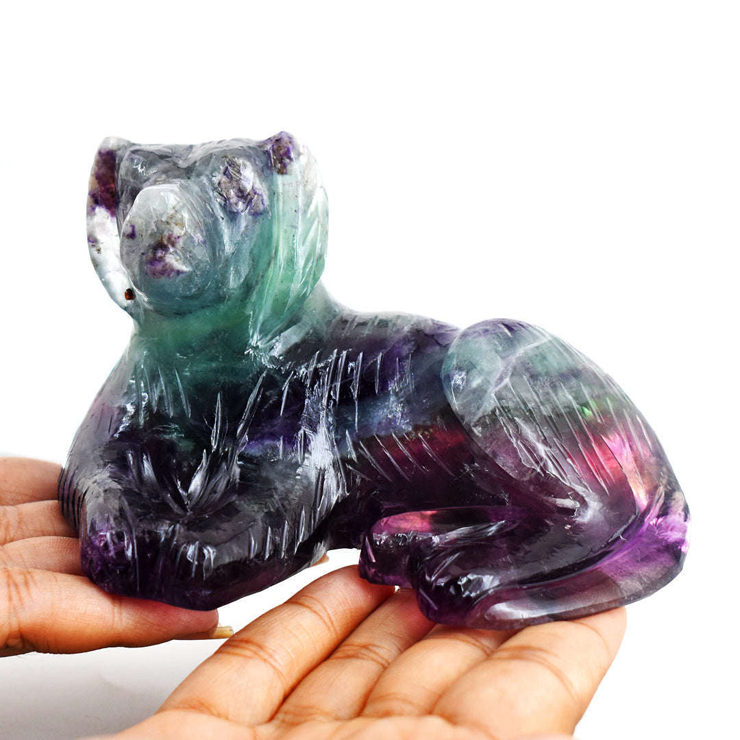 gemsmore:Beautiful  2614.00 Cts  Genuine  Multicolor Fluorite Hand Carved Gemstone Carving Dog