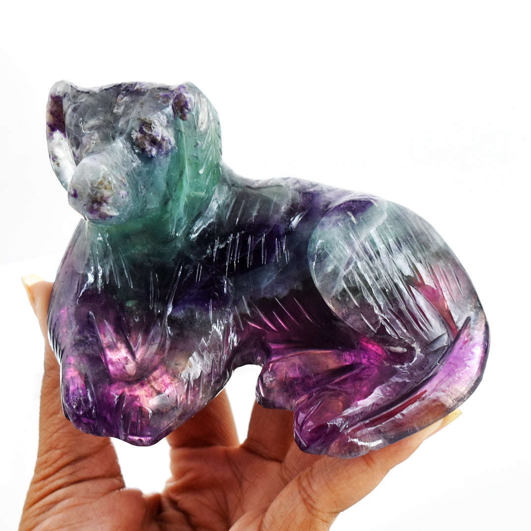 gemsmore:Beautiful  2614.00 Cts  Genuine  Multicolor Fluorite Hand Carved Gemstone Carving Dog