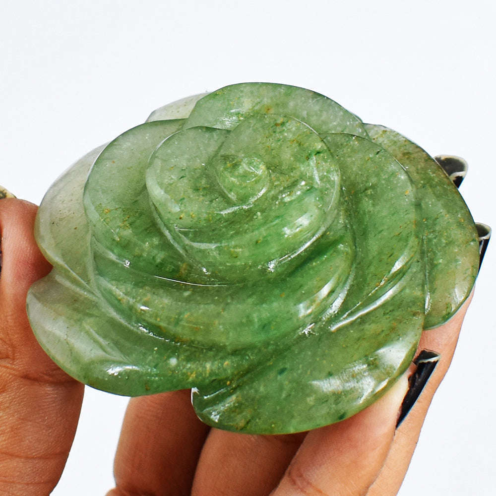 gemsmore:Beautiful  501.00 Cts  Green Aventurine Hand Carved Rose Gemstone Rose  Carving