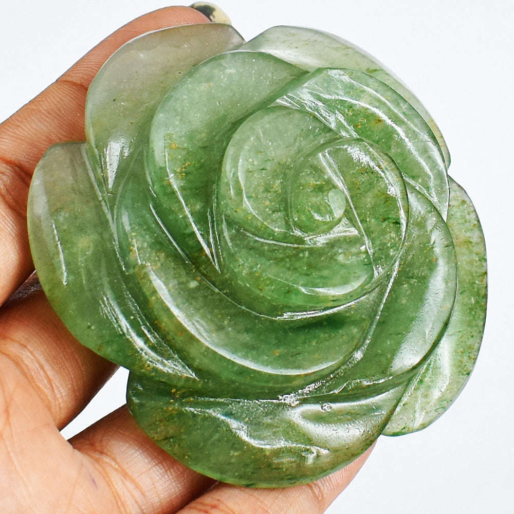 gemsmore:Beautiful  501.00 Cts  Green Aventurine Hand Carved Rose Gemstone Rose  Carving