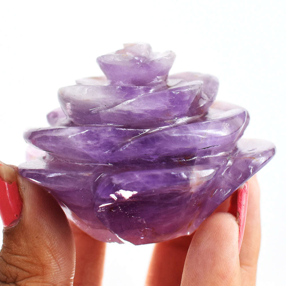 gemsmore:Beautiful   525.00 Cts Genuine   Amethyst  Hand Carved Rose Flower Gemstone