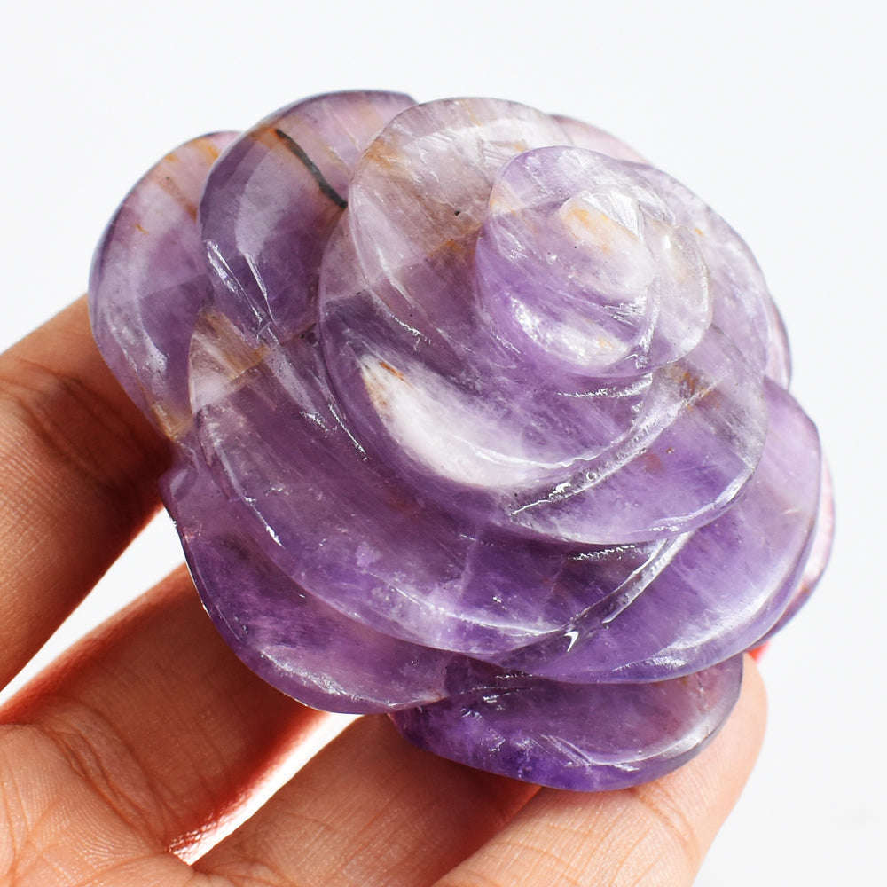 gemsmore:Beautiful   525.00 Cts Genuine   Amethyst  Hand Carved Rose Flower Gemstone