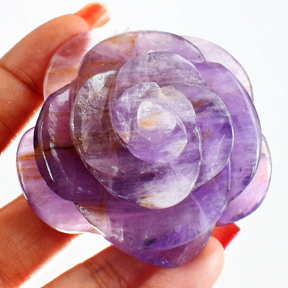 gemsmore:Beautiful   525.00 Cts Genuine   Amethyst  Hand Carved Rose Flower Gemstone