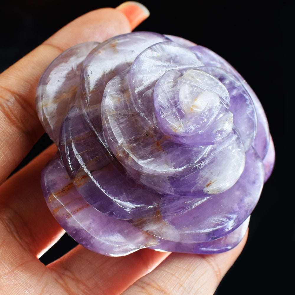 gemsmore:Beautiful   525.00 Cts Genuine   Amethyst  Hand Carved Rose Flower Gemstone