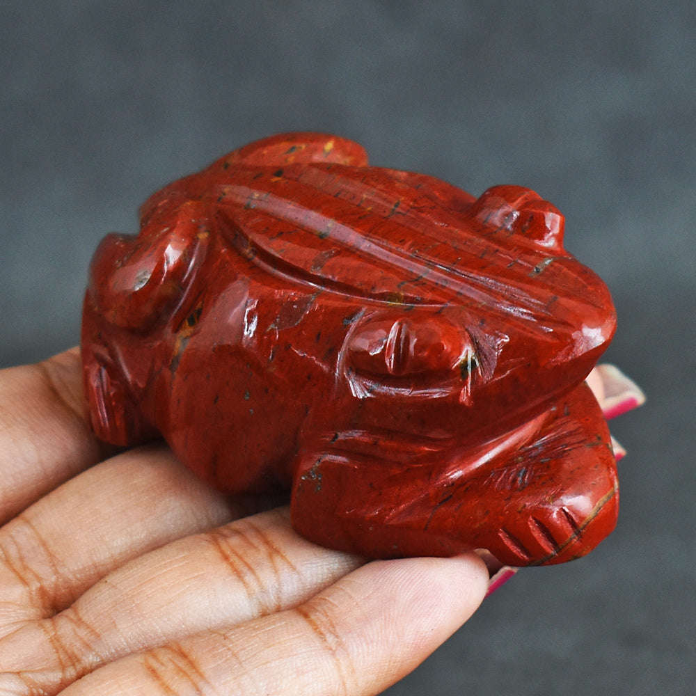 gemsmore:Beautiful  548.00  Cts  Genuine  Red  Jasper Hand Carved Genuine Crystal Gemstone Carving Frog