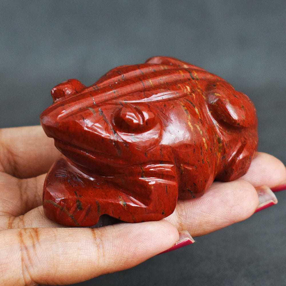 gemsmore:Beautiful  548.00  Cts  Genuine  Red  Jasper Hand Carved Genuine Crystal Gemstone Carving Frog