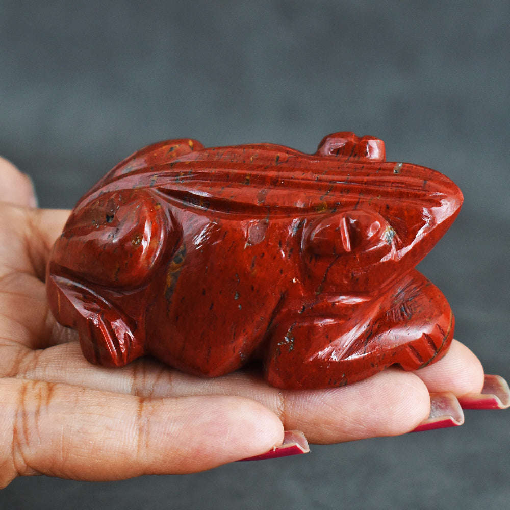 gemsmore:Beautiful  548.00  Cts  Genuine  Red  Jasper Hand Carved Genuine Crystal Gemstone Carving Frog