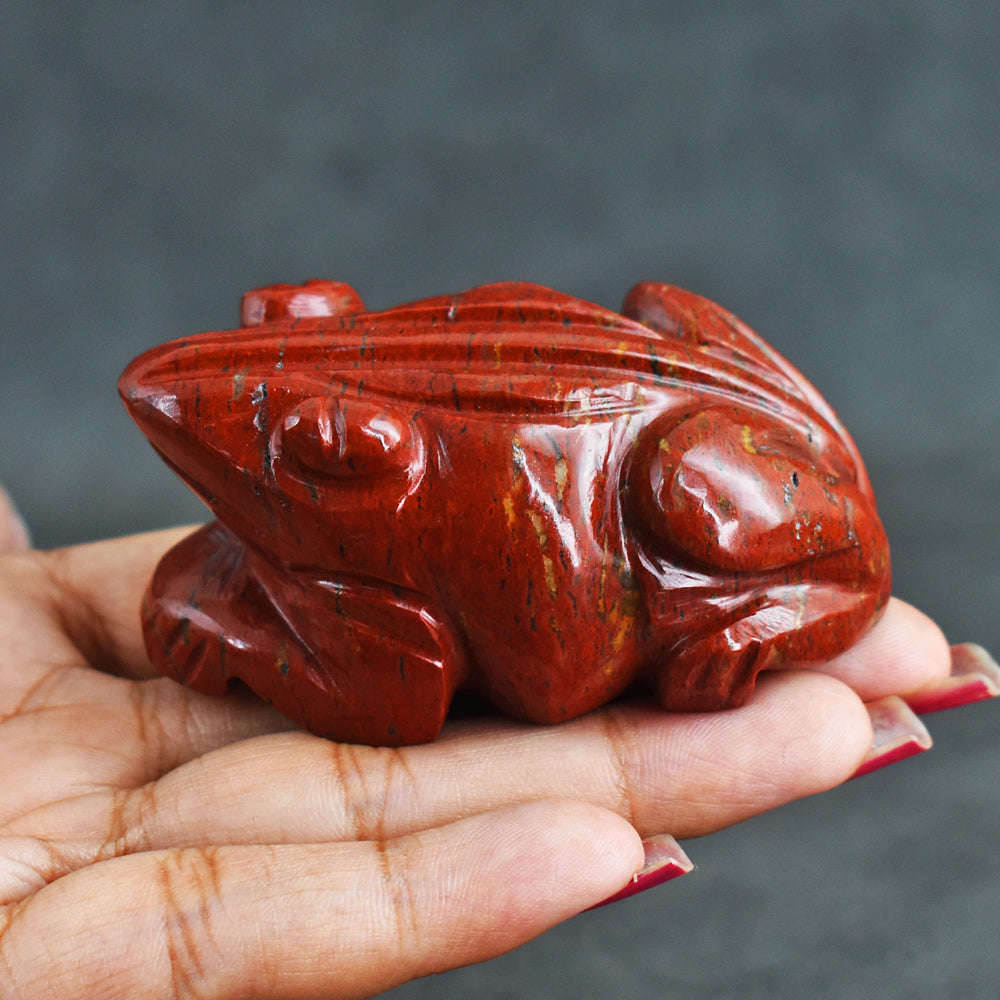 gemsmore:Beautiful  548.00  Cts  Genuine  Red  Jasper Hand Carved Genuine Crystal Gemstone Carving Frog