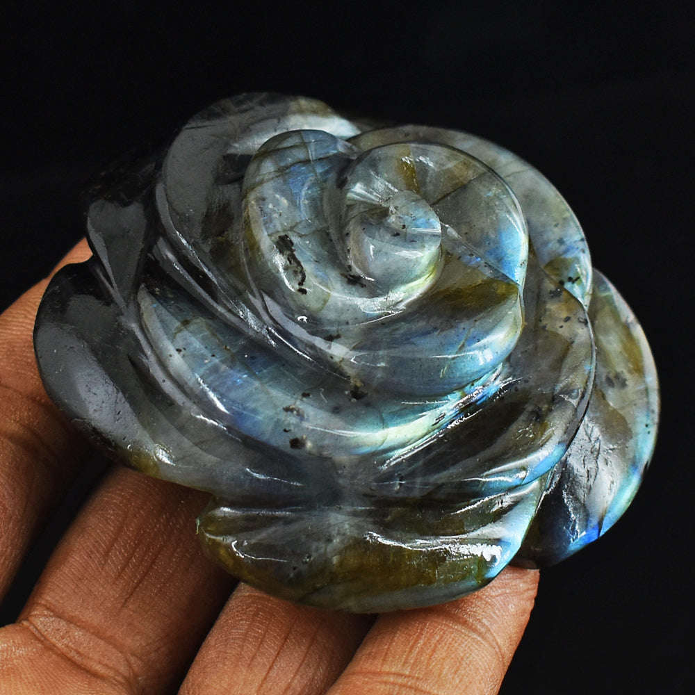 gemsmore:Beautiful  603.00 Cts  Amazing Flash Labradorite Hand  Carved  Rose  Gemstone  Carving