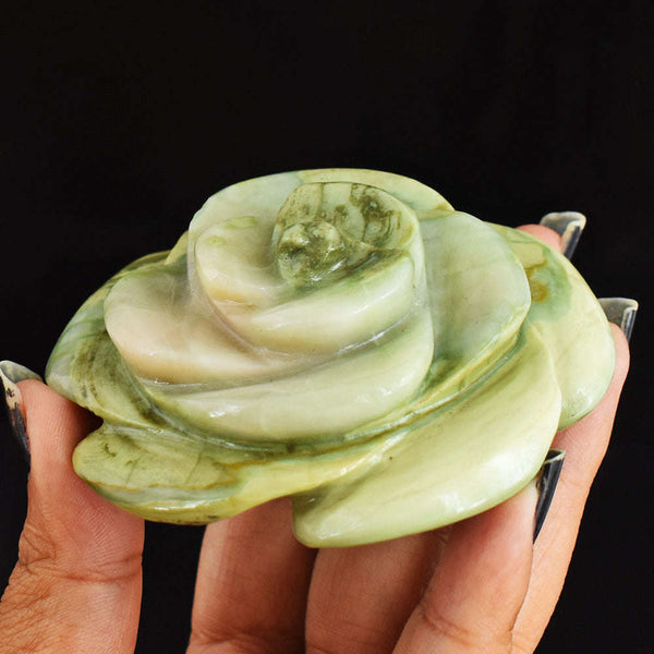 gemsmore:Beautiful  729.00 Cts  Genuine  Serpentine Hand Carved Rose  Flower  Carving
