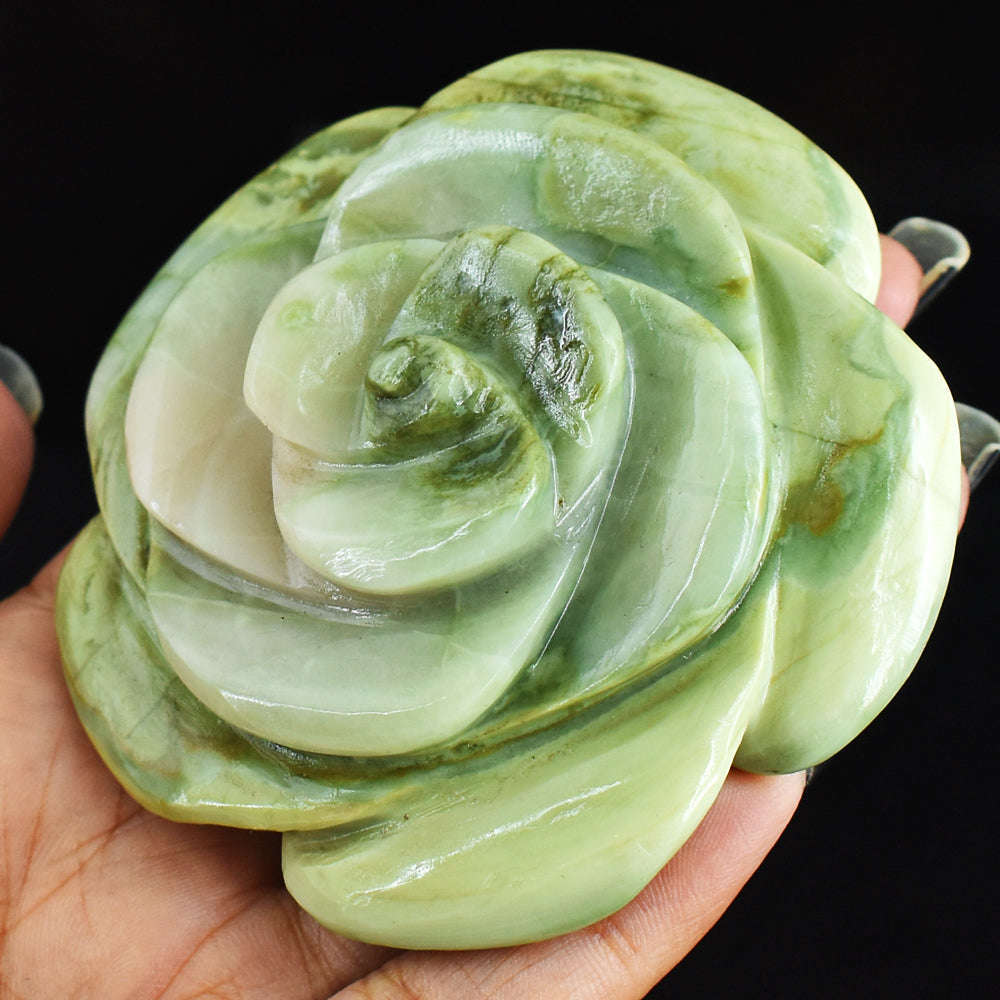 gemsmore:Beautiful  729.00 Cts  Genuine  Serpentine Hand Carved Rose  Flower  Carving