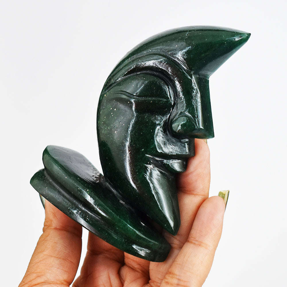 gemsmore:Beautiful  887.00  Cts Genuine  Green Jade Moon With Stand Hand Carved Gemstone Carving