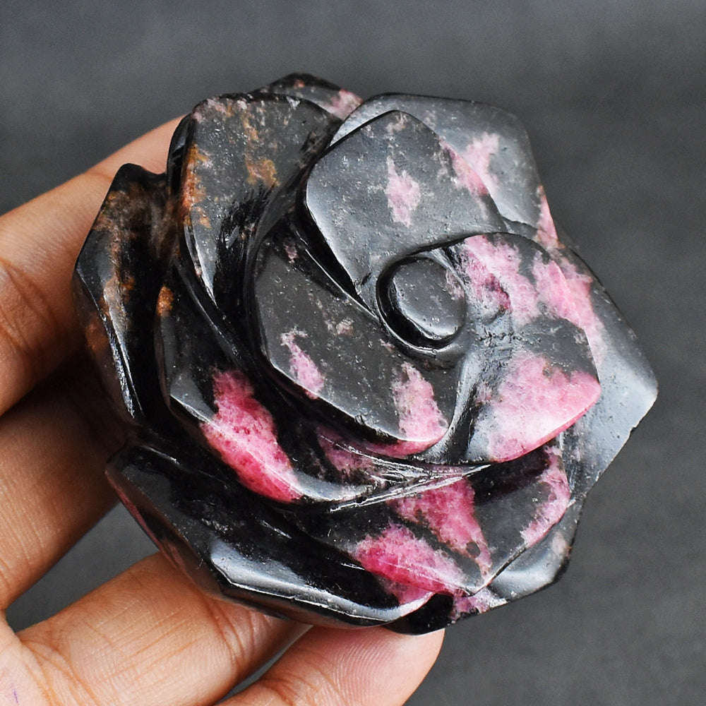 gemsmore:Beautiful  980.00 Carats  Natural  Rhodonite  Hand Carved  Rose  Flower Gemstone