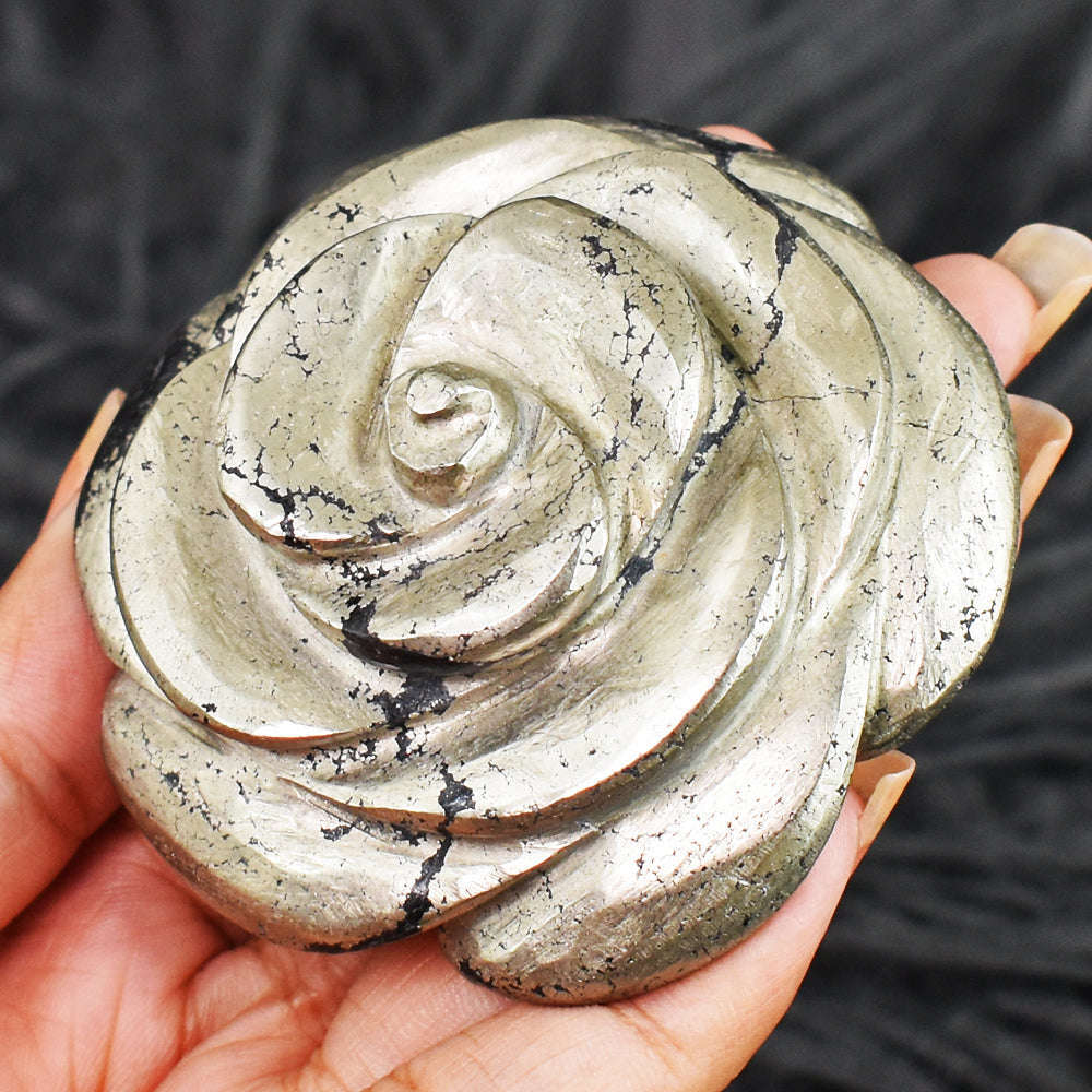 gemsmore:Beautiful  994.00  Carats  Genuine  Pyrite  Hand  Carved  Rose  Flower  Gemstone