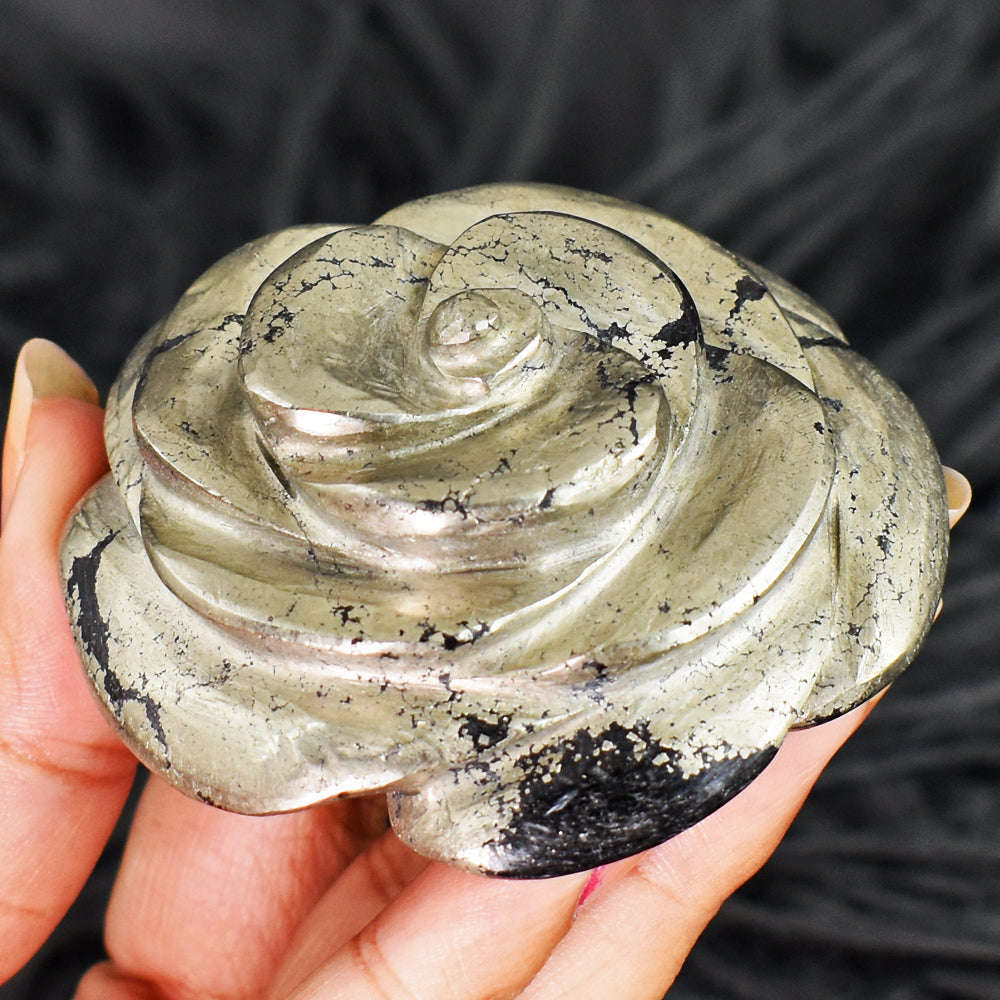 gemsmore:Beautiful  994.00  Carats  Genuine  Pyrite  Hand  Carved  Rose  Flower  Gemstone
