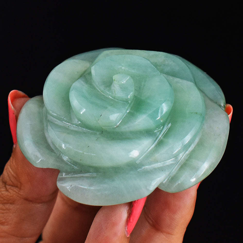 gemsmore:Beautiful   Green  Aventurine  Hand Carved  Rose  Gemstone Rose  Carving