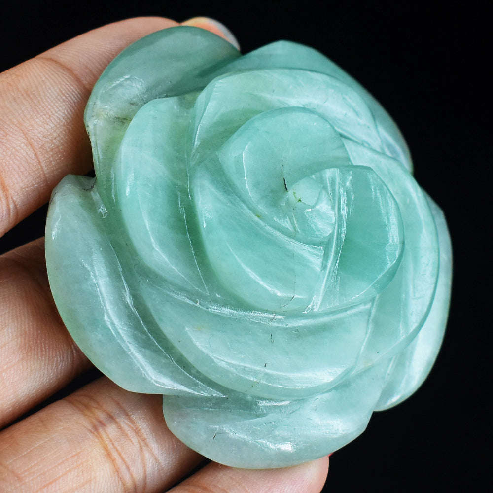 gemsmore:Beautiful   Green  Aventurine  Hand Carved  Rose  Gemstone Rose  Carving