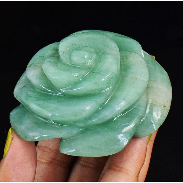 gemsmore:Beautiful  Green Aventurine Hand Carved Rose Gemstone Rose  Carving