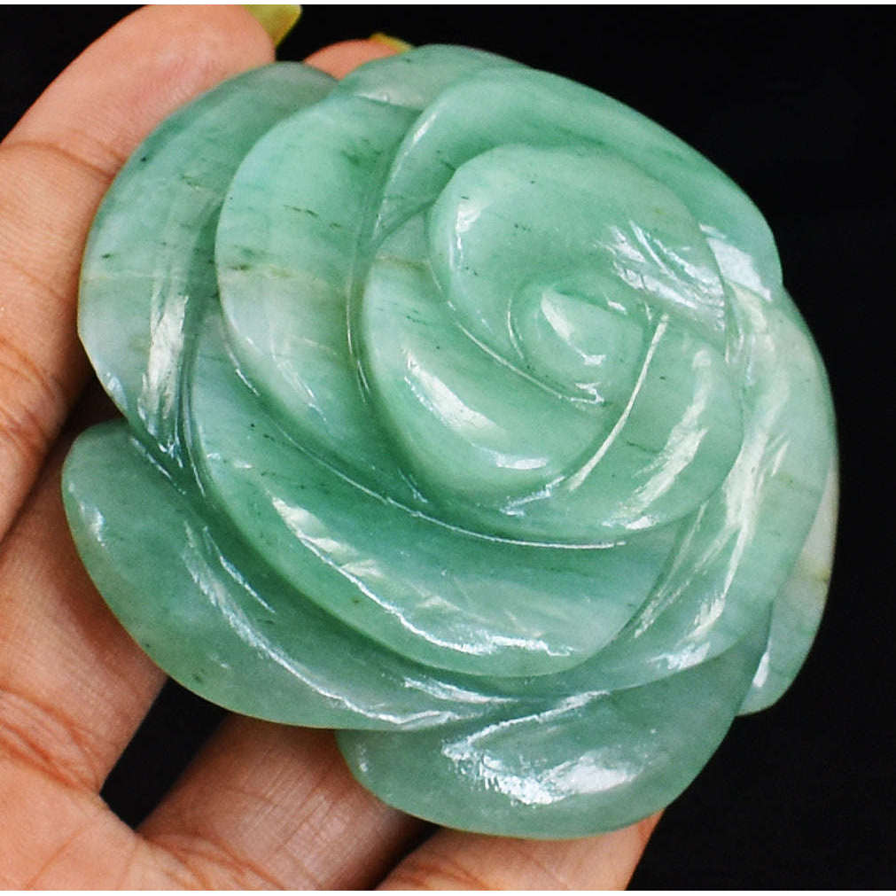 gemsmore:Beautiful  Green Aventurine Hand Carved Rose Gemstone Rose  Carving