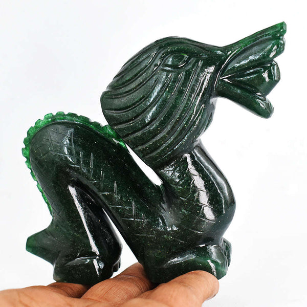 gemsmore:Beautiful Green Jade Genuine 1204.00 Cts  Hand Carved Dragon Carving Real Gemstone