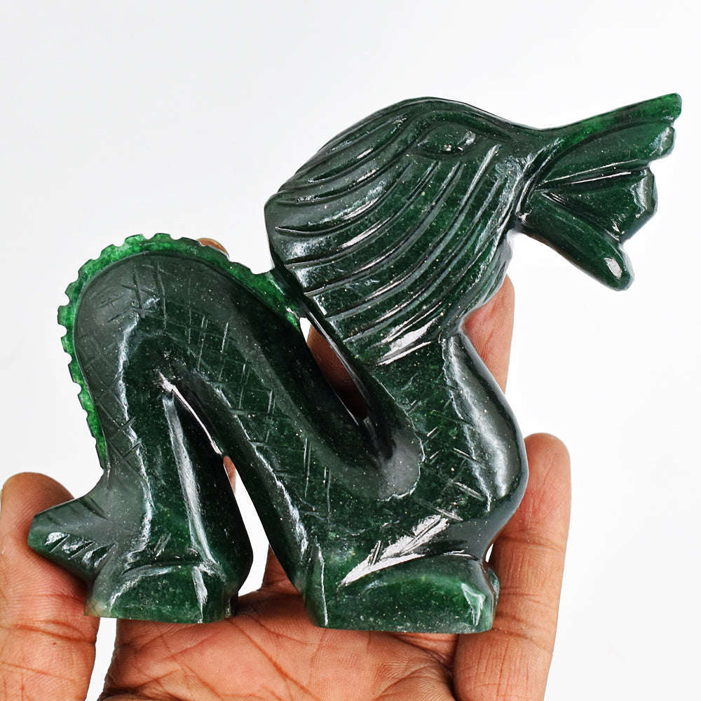 gemsmore:Beautiful Green Jade Genuine 1204.00 Cts  Hand Carved Dragon Carving Real Gemstone