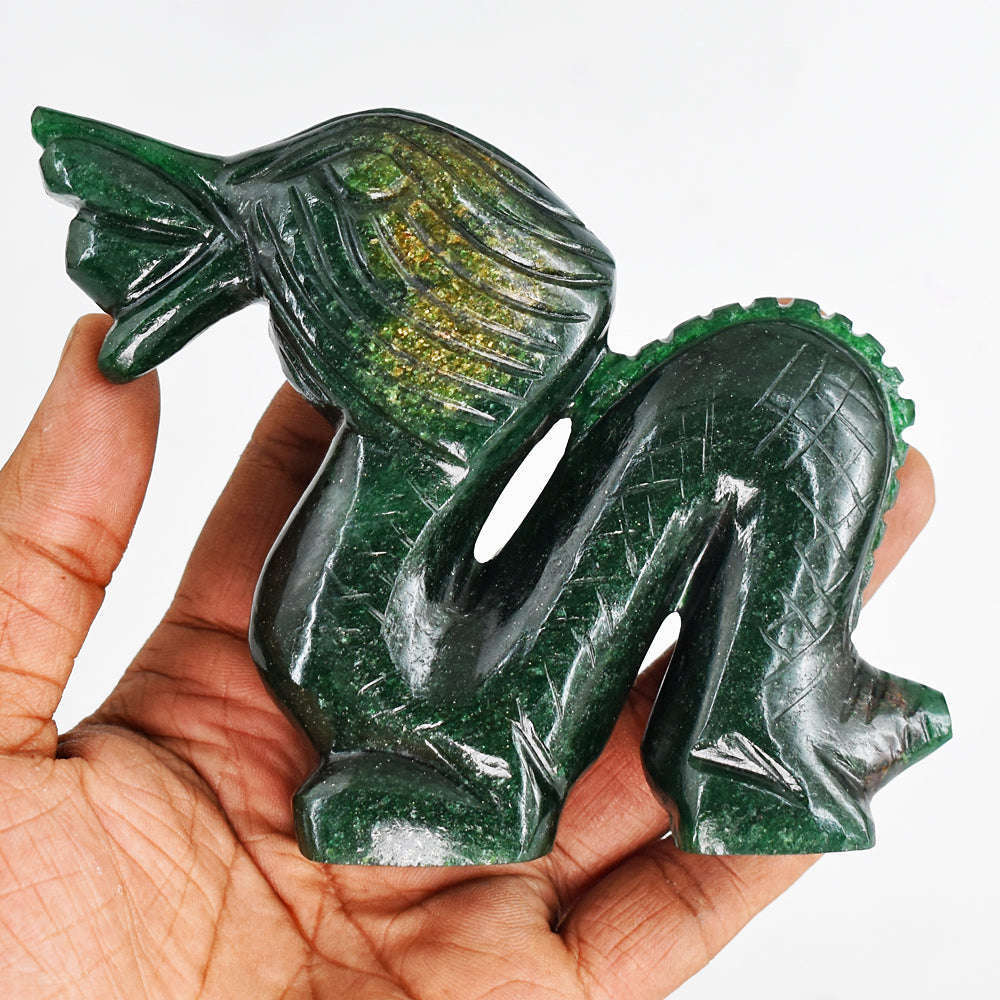 gemsmore:Beautiful Green Jade Genuine 1204.00 Cts  Hand Carved Dragon Carving Real Gemstone