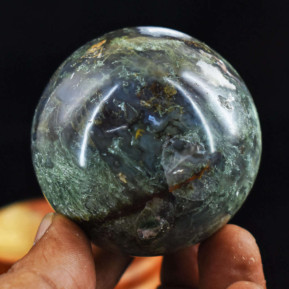 gemsmore:Beautiful  Moss Agate  Hand  Carved  Genuine  758.00 Carats  Healing Sphere