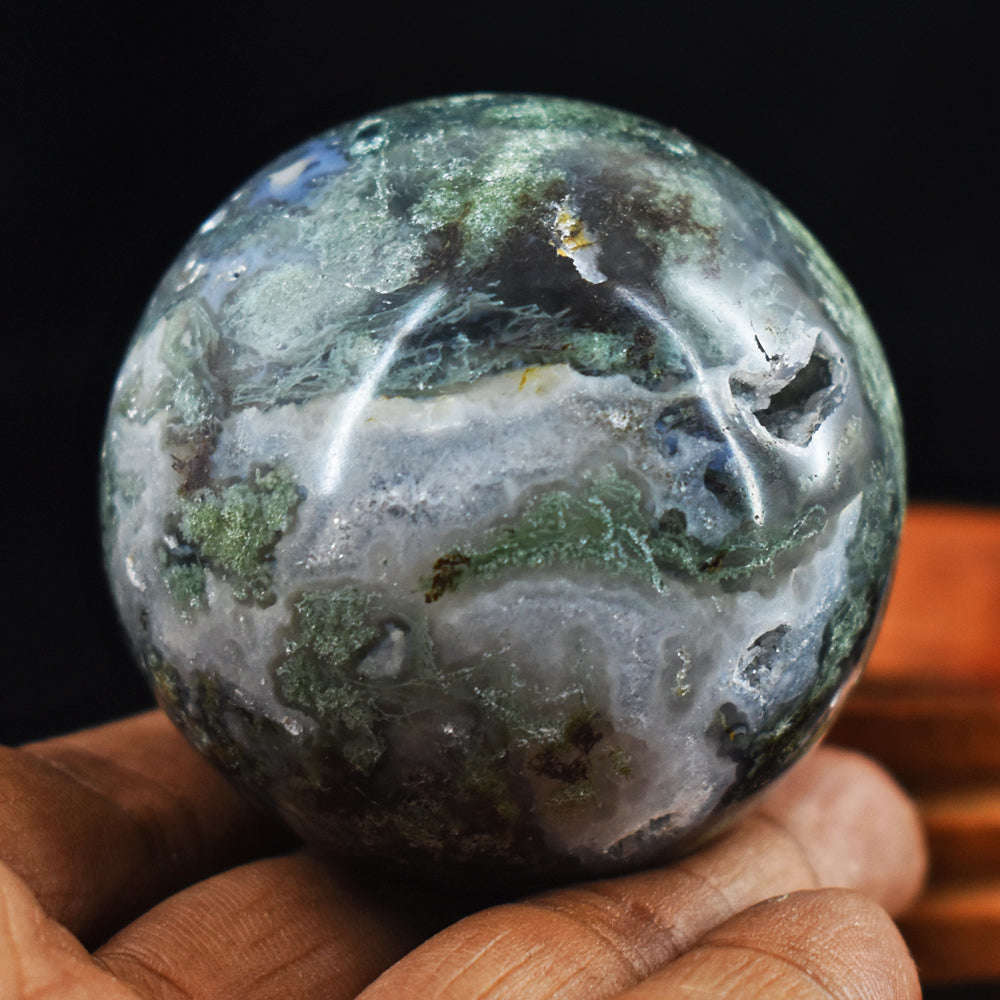 gemsmore:Beautiful  Moss Agate  Hand  Carved  Genuine  758.00 Carats  Healing Sphere