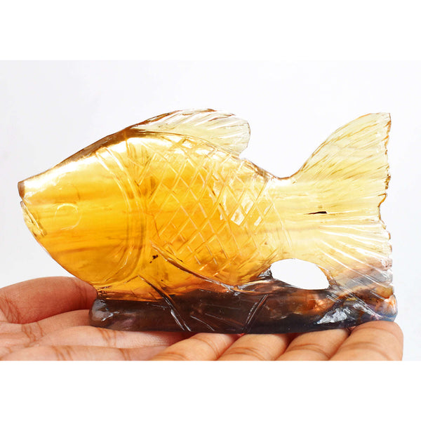 gemsmore:Beautiful  Multicolor Fluorite Hand Carved Craftsmen Carved Fish Gemstone