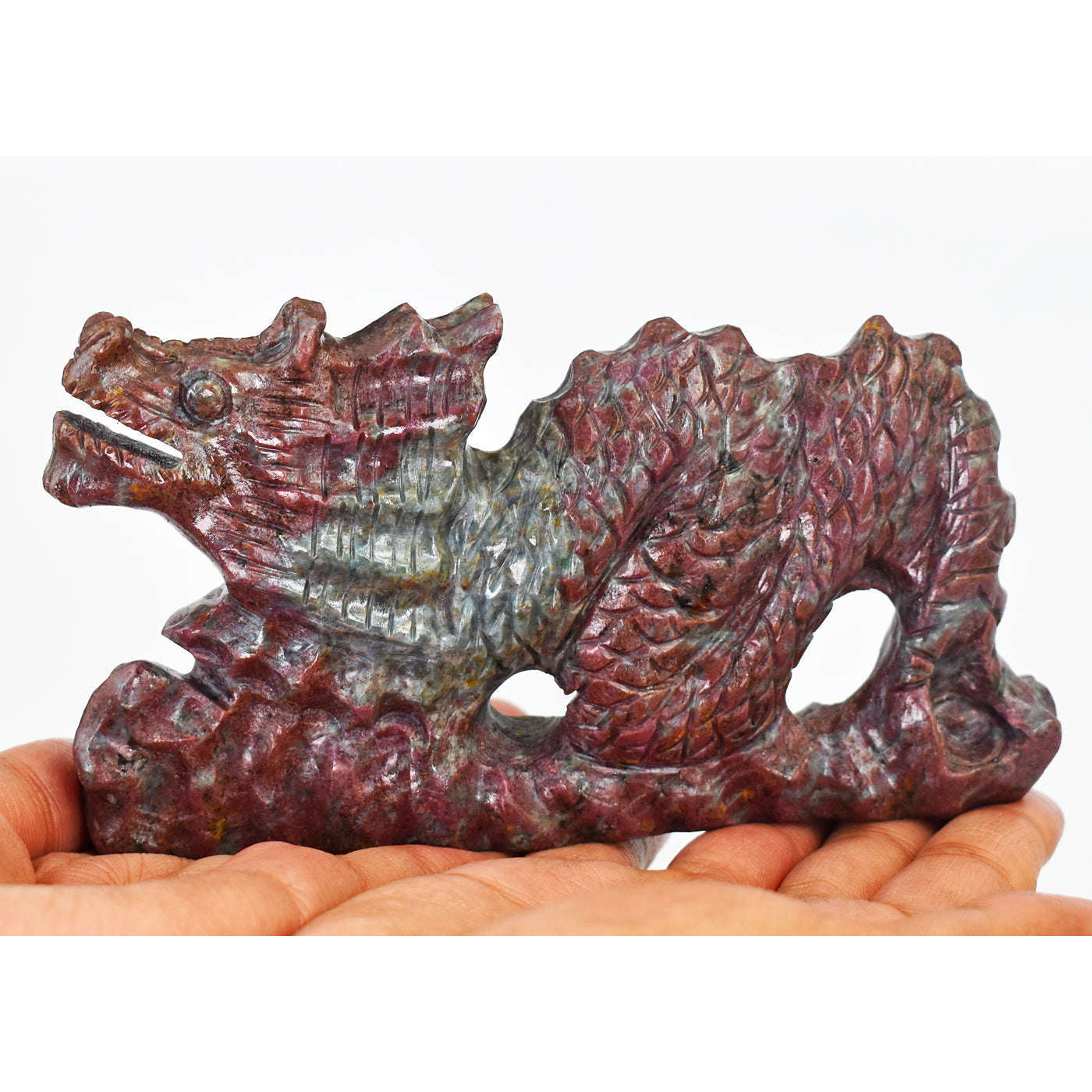 gemsmore:Beautiful Ruby In kyanite Hand Carved Genuine Crystal Gemstone Carving Dragon