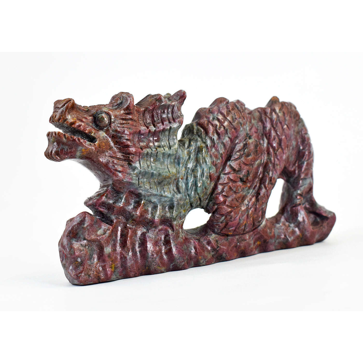 gemsmore:Beautiful Ruby In kyanite Hand Carved Genuine Crystal Gemstone Carving Dragon