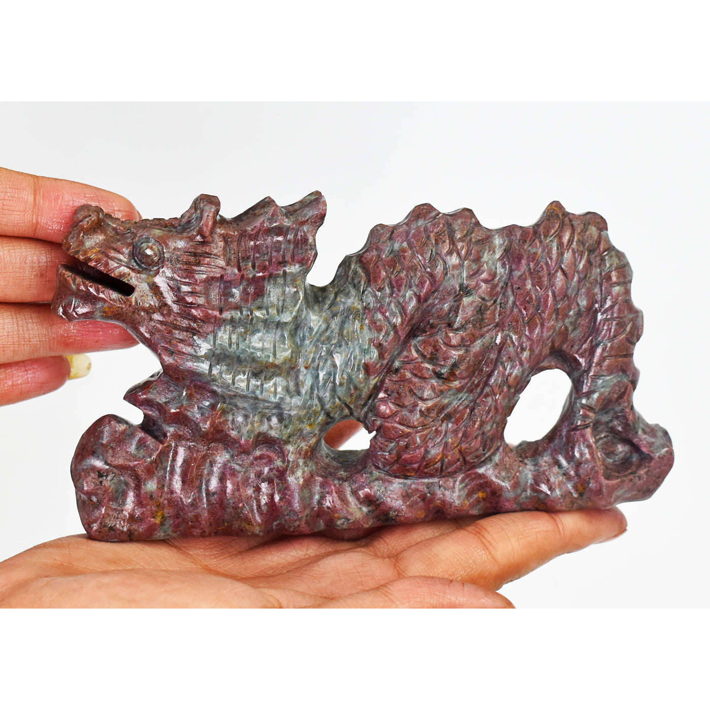 gemsmore:Beautiful Ruby In kyanite Hand Carved Genuine Crystal Gemstone Carving Dragon