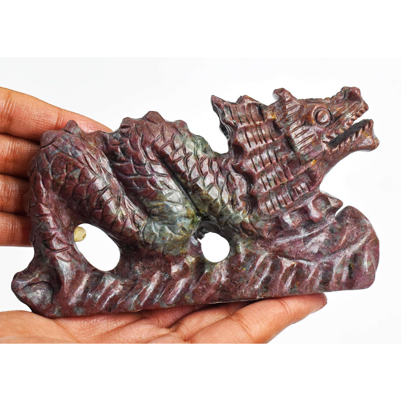 gemsmore:Beautiful Ruby In kyanite Hand Carved Genuine Crystal Gemstone Carving Dragon