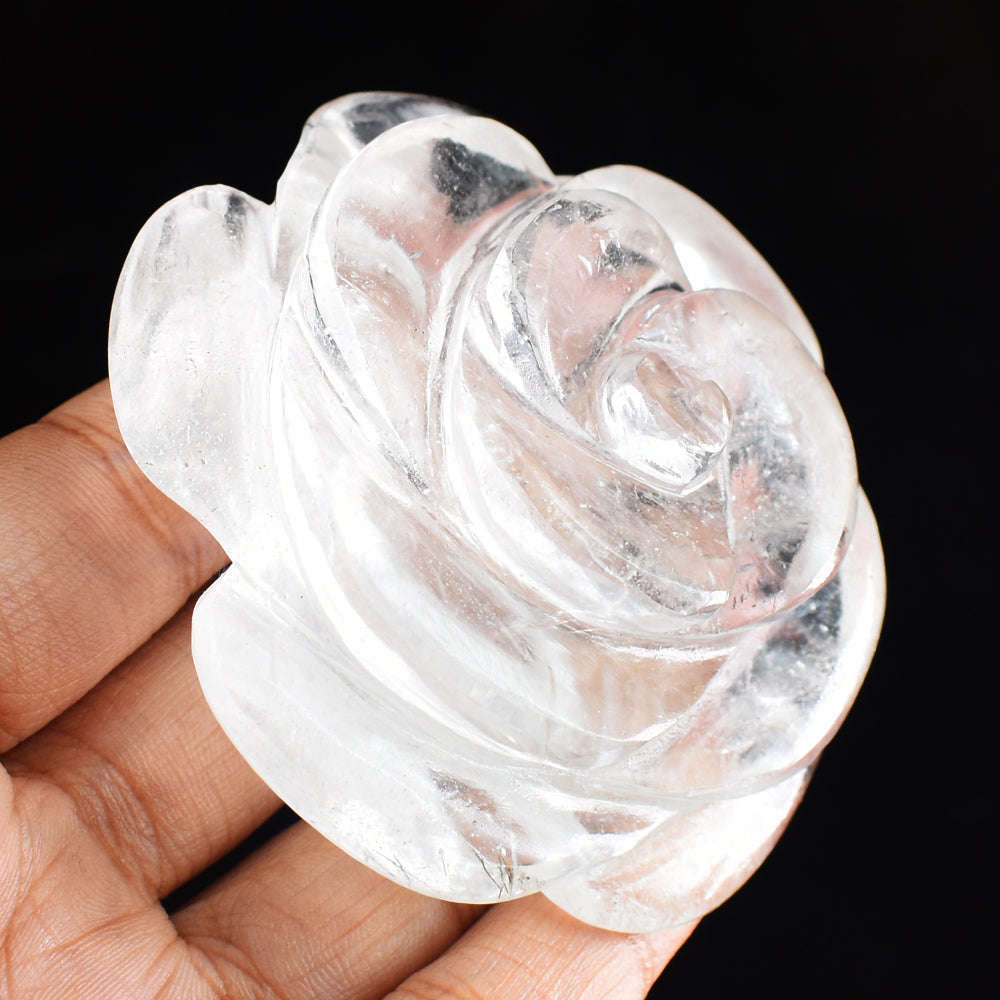 gemsmore:Beautiful  White  Quartz   644.00 Cts  Genuine   Hand  Carved  Rose  Flower Carving