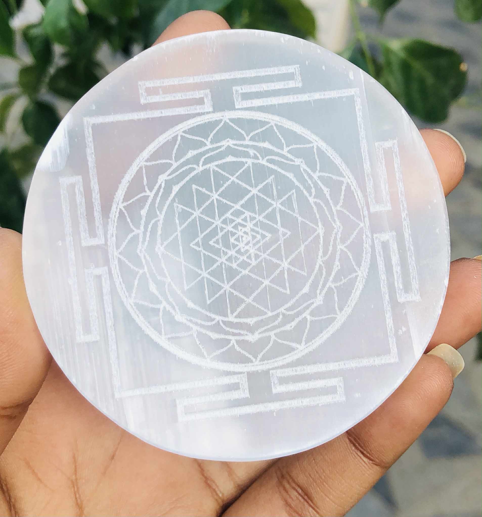 Sparkling 3 Inches Genuine Selenite Healing Reiki Yantra Coaster Gemstone Crystal