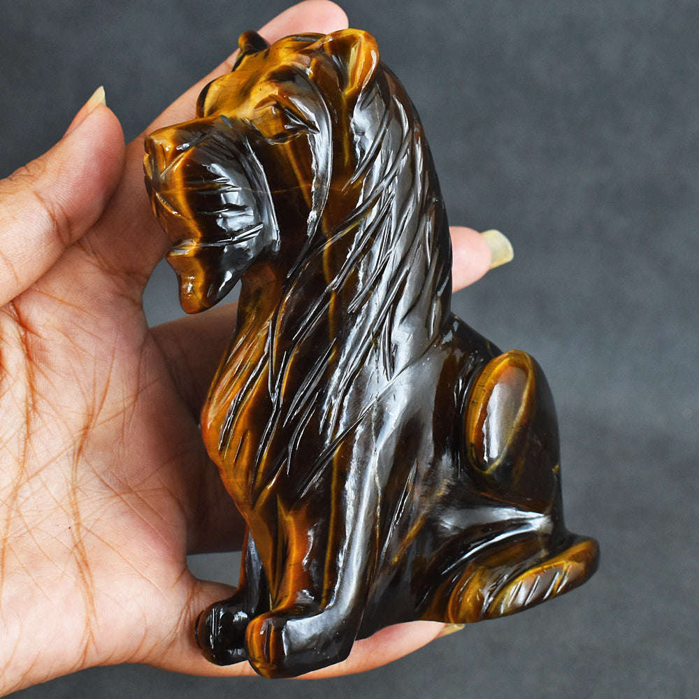 gemsmore:Craftsmen 1942.00  Carats Genuine  Golden Tiger Eye Hand Carved Crystal Gemstone Carving Lion