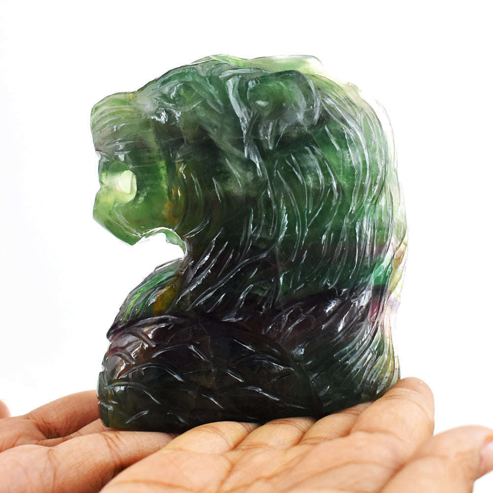 gemsmore:Craftsmen  2746.00  Carats Genuine  Multicolor Fluorite Hand Carved Crystal Gemstone Carving Lion Face