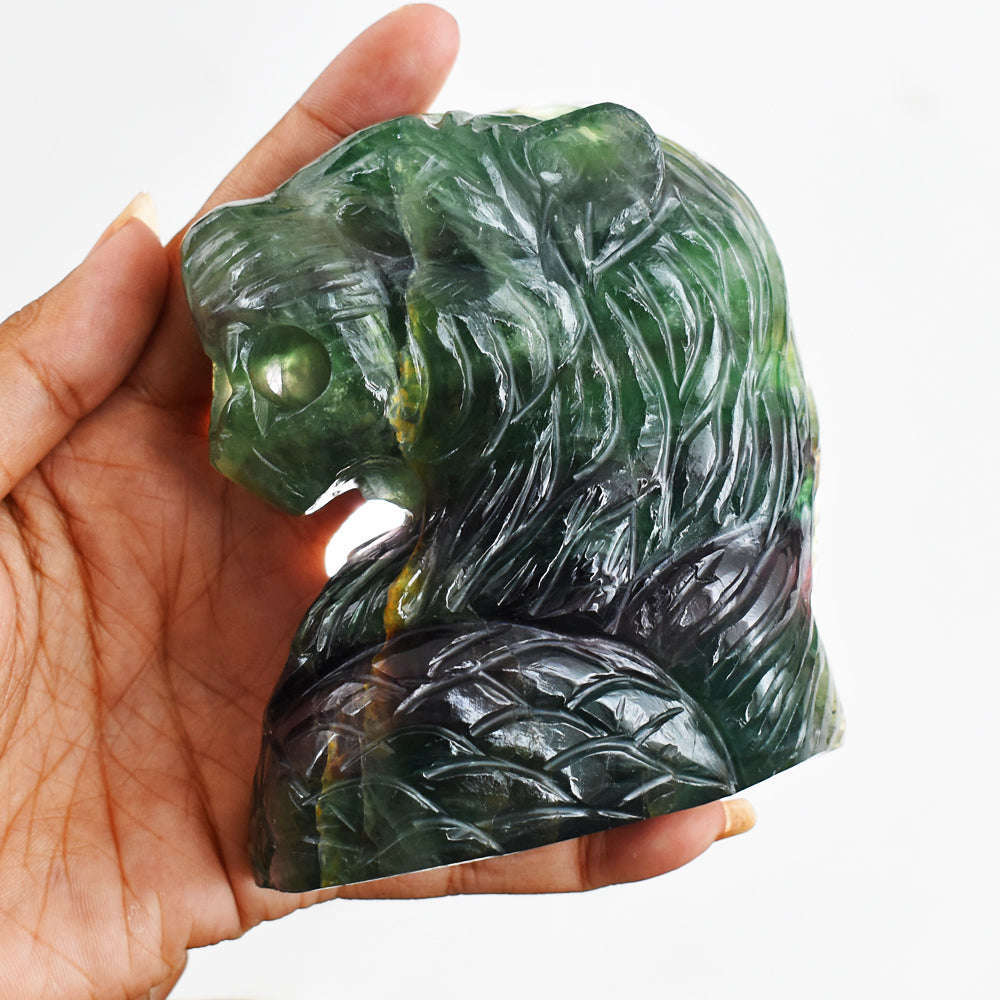 gemsmore:Craftsmen  2746.00  Carats Genuine  Multicolor Fluorite Hand Carved Crystal Gemstone Carving Lion Face