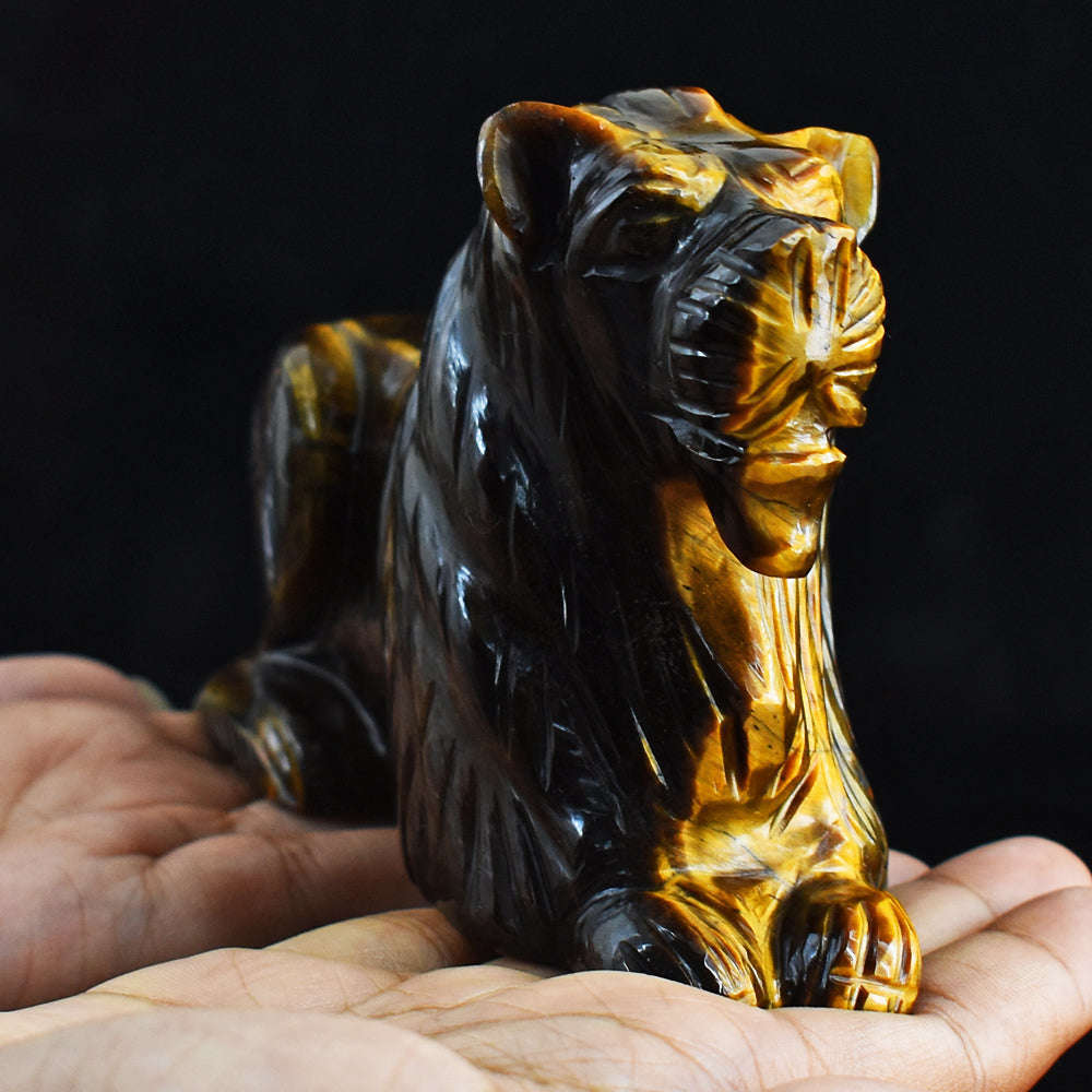 gemsmore:Craftsmen 2928.00  Carats Genuine  Golden Tiger Eye Hand Carved Crystal Gemstone Carving Lion