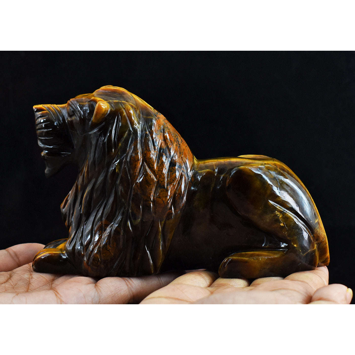 gemsmore:Craftsmen 2928.00  Carats Genuine  Golden Tiger Eye Hand Carved Crystal Gemstone Carving Lion